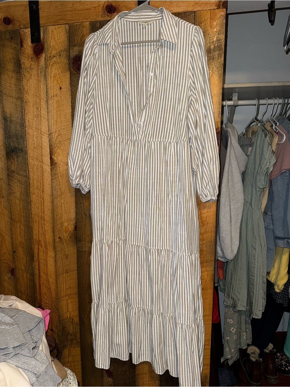 Max Studio Striped Collared Tiered Maxi Dress
